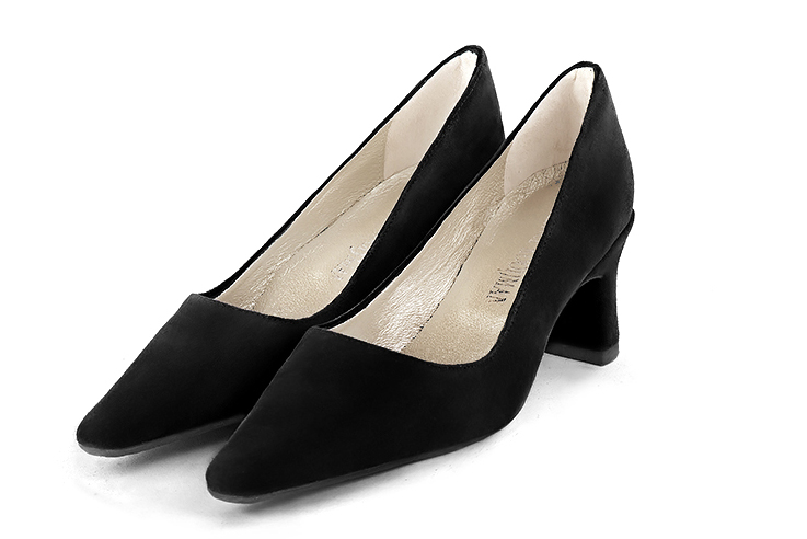 Matt black women's dress pumps,with a square neckline. Tapered toe. Medium spool heels. Front view - Florence KOOIJMAN